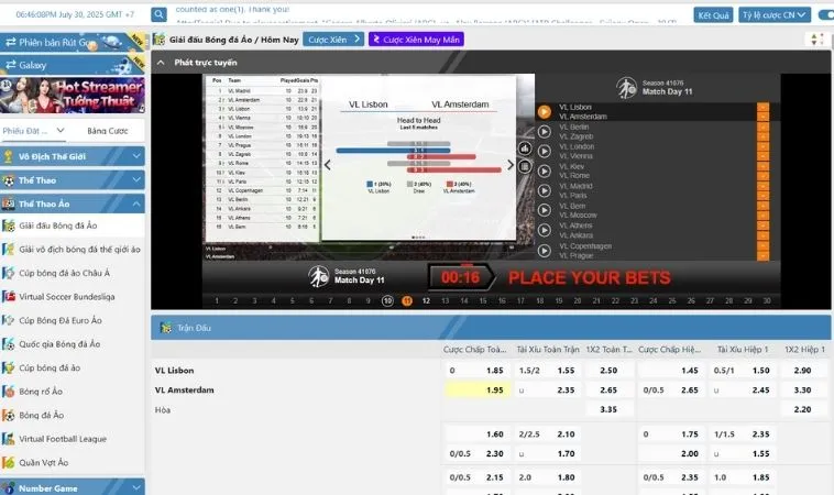 Tìm Hiểu Cá Cược Thể Thao Ảo 98WIN: Bí Quyết Chiến Thắng Hiệu Quả 2 Giao diện đặt kèo cá cược thể thao ảo 98WIN