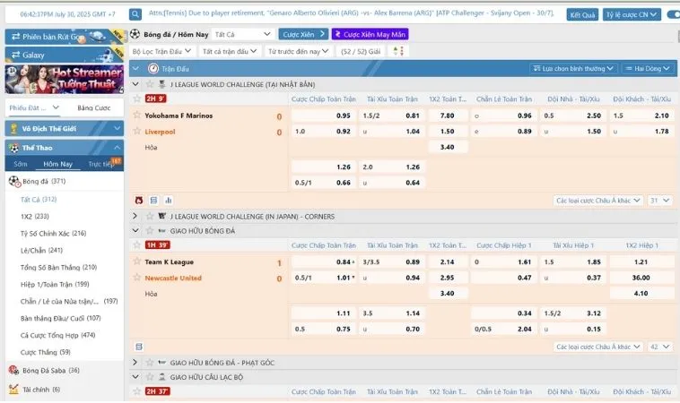 Bảng kèo cá cược bóng đá 98WIN